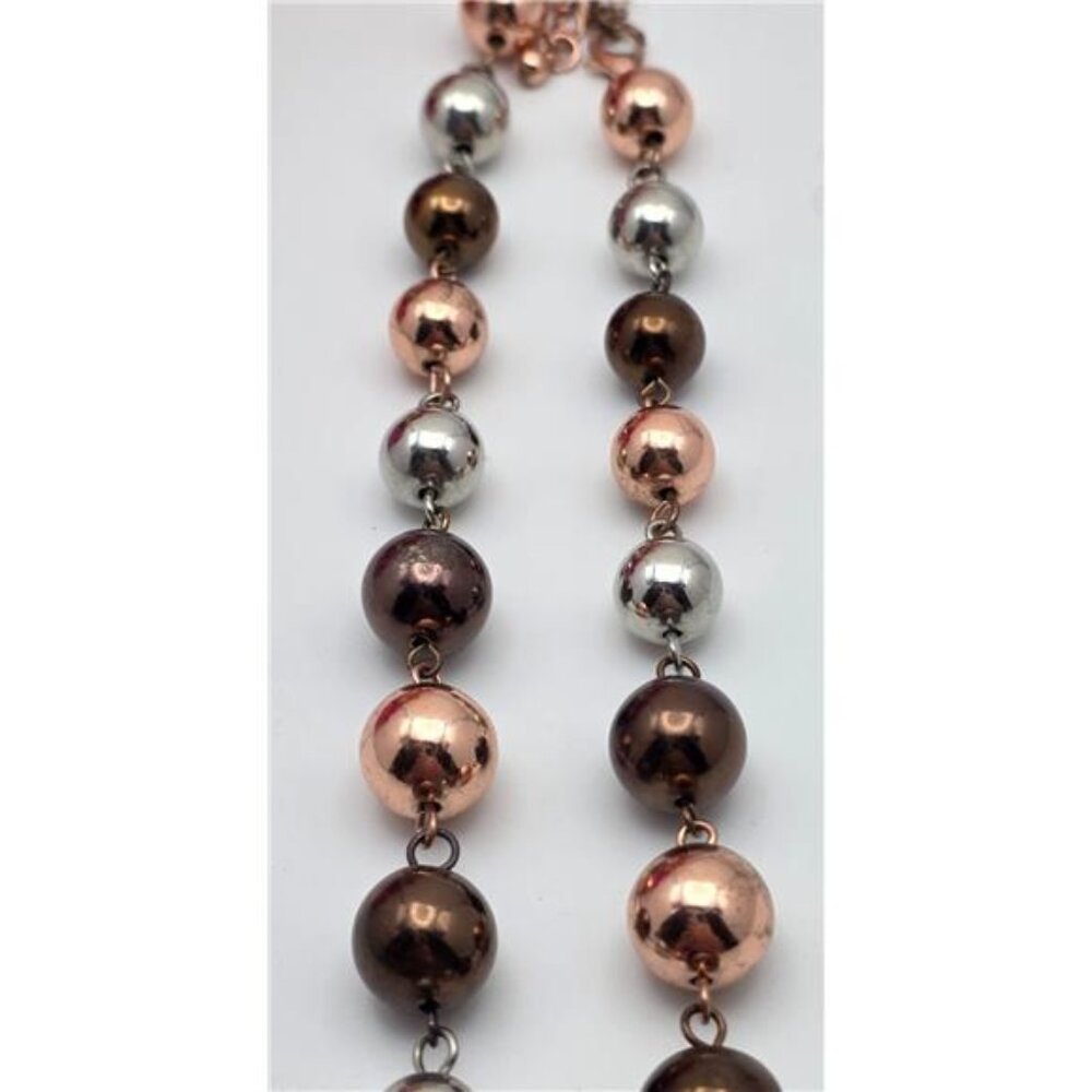 Long Copper Tone Cross Necklace Yellow Crystal Beads Boho 29 In Adj. - Picture 6 of 9
